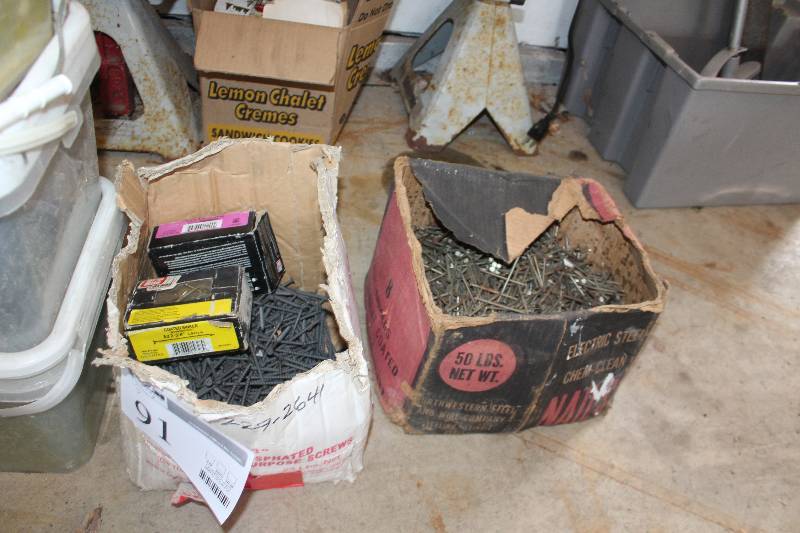 lot 91 image: Lot of (2) Boxes of Nails, Coated Sinker 8d 2-3.8in. Screws