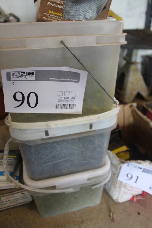 lot 90 image: Lot of (3) Plastic Bins of Grip Rite 8d 2-38in. Coated Sinker Screws