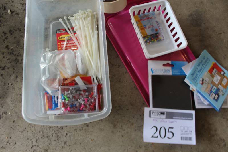 lot 205 image: Office Supplies Includes Push Pins, Ties, And More