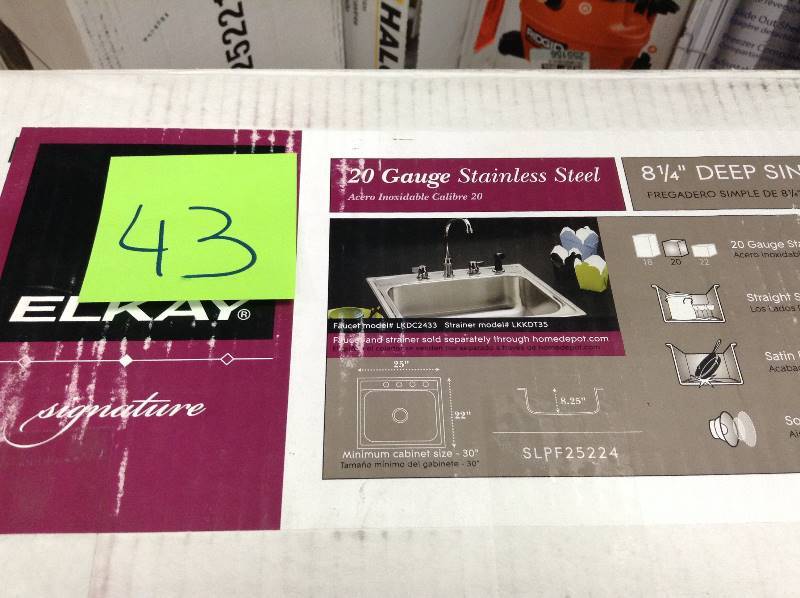 lot 43 image: Elkay Signature Drop-In Stainless Steel 25 in. 4-Hole Single Bowl Kitchen Sink
