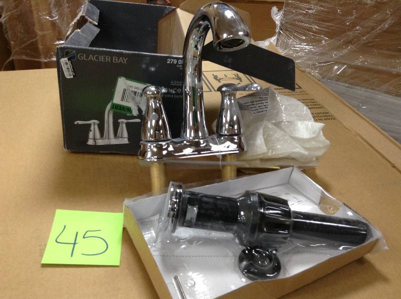 lot 45 image: Glacier Bay Asher 2-Handle High-Arc 4 in. Centerset Spout Lavatory Faucet in Chrome