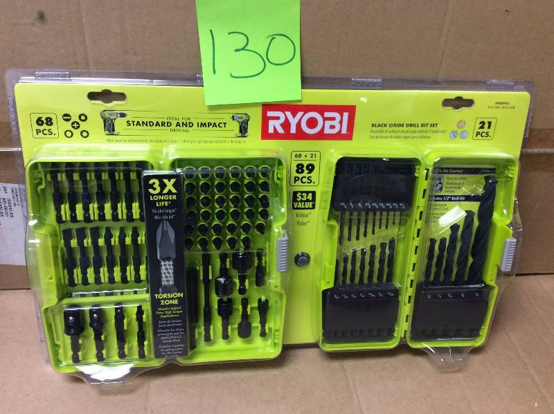 lot 130 image: Ryobi Black Oxide Drill Bit Set 89 Pcs New