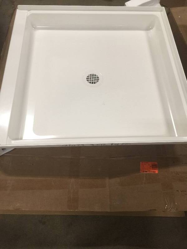 lot 28 image: Swan 36 in. x 36 in. Solid Surface Single Threshold Shower Floor in White Model # SF03636MD.010 open box never used