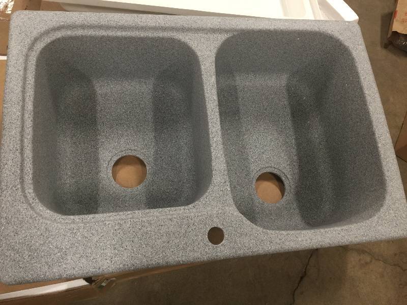 lot 29 image: Swanstone KSDB-3322.042 33-Inch by 22-Inch Double Offset Bowl Kitchen Sink in Gray Granite open box never used