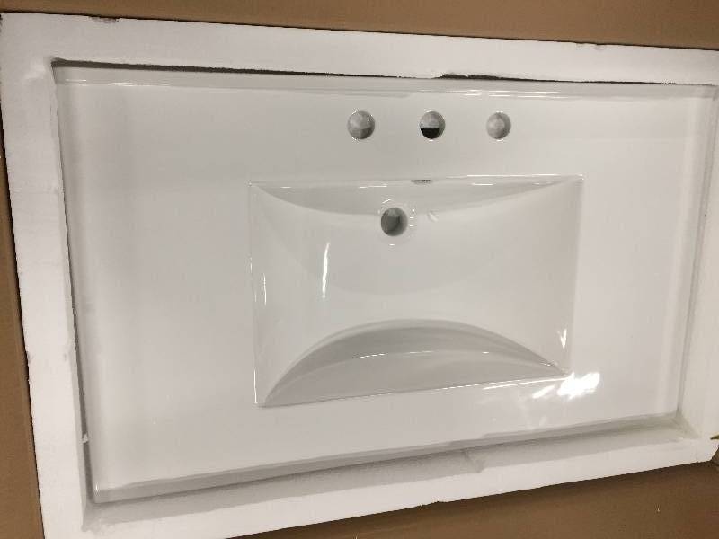 lot 36 image: Avanity CUT37WT Vitreous China Top Self Rimming Bathroom Sink with Square Bowl open box never used