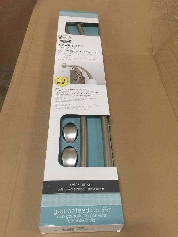 lot 13 image: NeverRust Aluminum Double Curved Shower Curtain Rod, 45 to 72-Inch, Satin Nickel 35604BN New