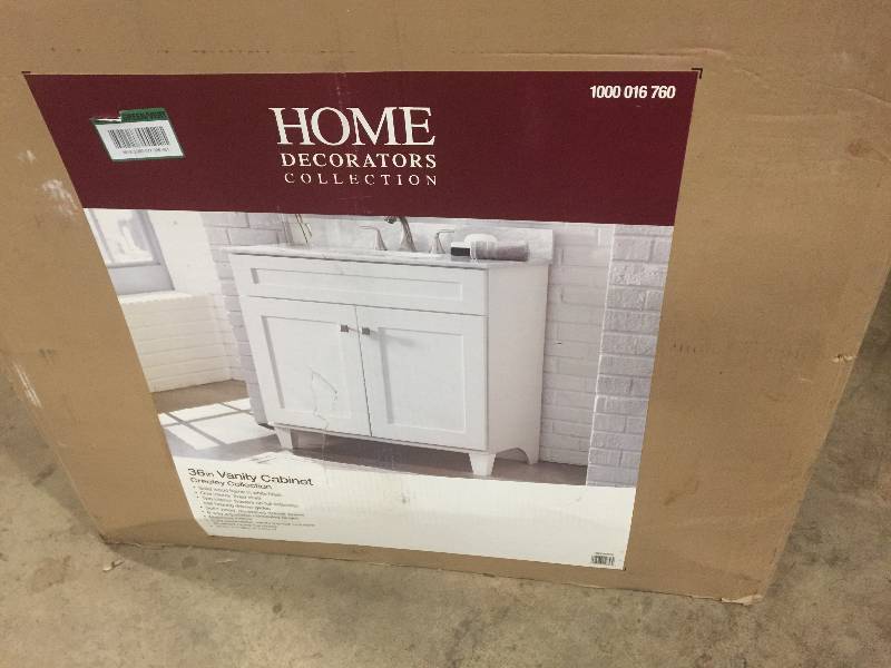 lot 15 image: Home Decorators Collection Creeley 36 in. Vanity in Classic White with Stone Effects Vanity Model 19EVSDB36 open box never used