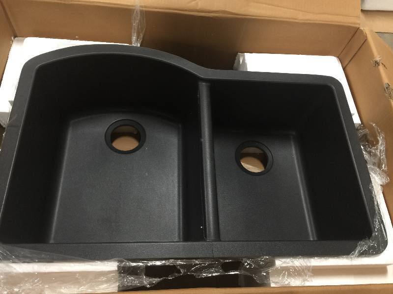 lot 33 image: Swanstone QUDB-3322.077 32-Inch by 21-Inch Undermount Double Bowl Kitchen Sink open box never used whit damage please review the pictures