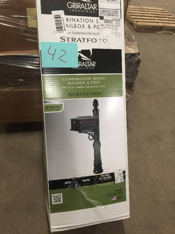 lot 42 image: Gibraltar Mailboxes Stratford Mailbox Post Combination, Black open box never used