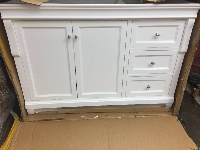 lot 53 image: Foremost Naples 48 in. W x 21-58 in. D x 34 in. H Vanity Cabinet Only  Model # NAWA4821D open box never used