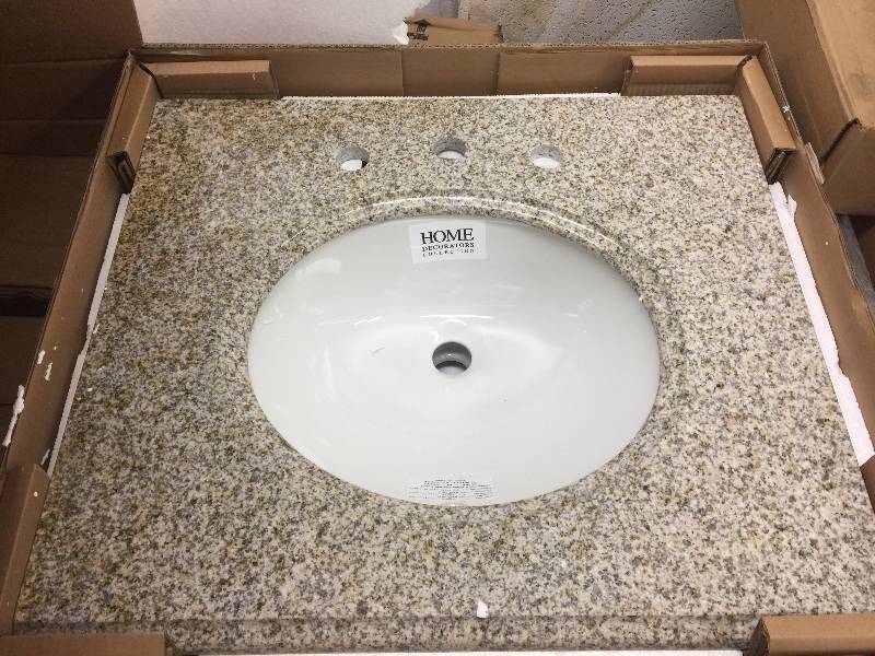 lot 61 image: Pegasus PE31682 31-Inch Granite Vanity Top with White Bowl and 8-Inch Spread, Beige open box never used