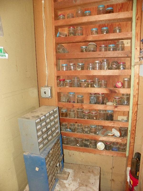 lot 187 image: JARS AND 2 STORAGE CADDY WITH NAILS, SCREWS, NUTS, BOLTS AND MORE
