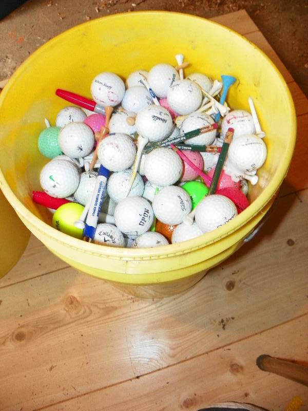 lot 28 image: BUCKET OF GOLF BALLS AND TEES