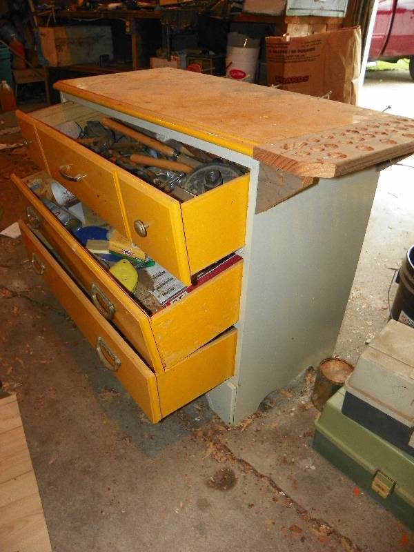 Old Dresser Made Into Tool Cabinet Work Bench Includes Contents