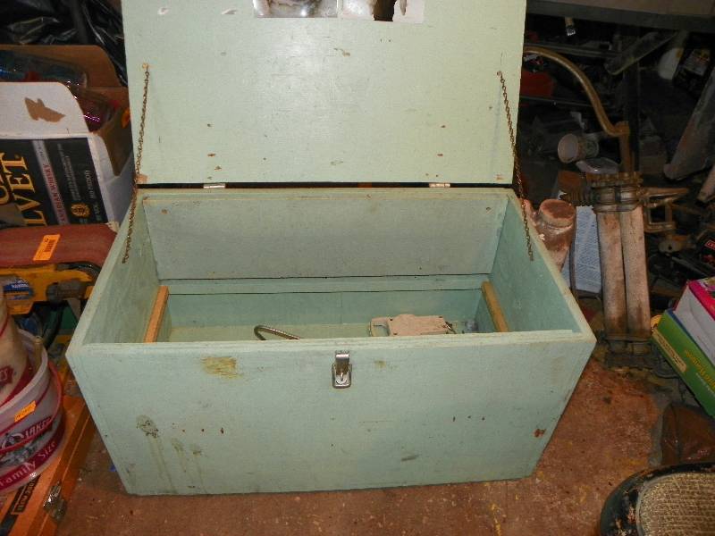 lot 113 image: OLD WOODEN BOX FOR TOOLS OR STORAGE