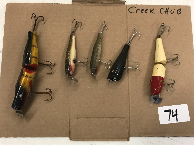 lot 74 image: (5) Assorted Creek Chub Lures ...
