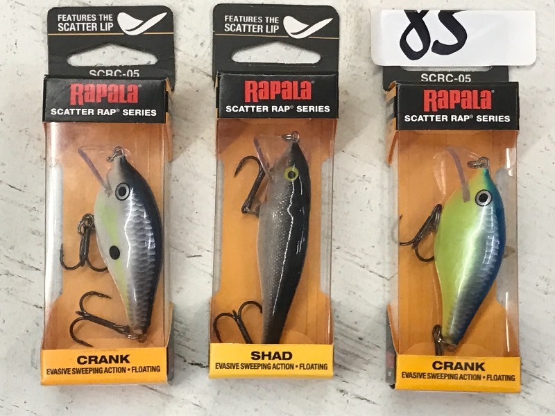 lot 85 image: (3) New Rapala Crakbait Lures ...