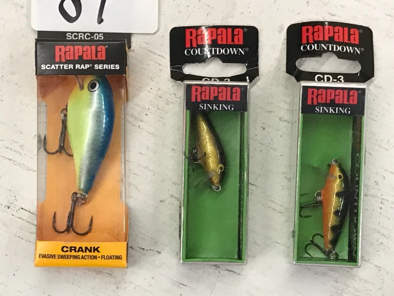 lot 87 image: (3) New Rapala Crakbait Lures ...