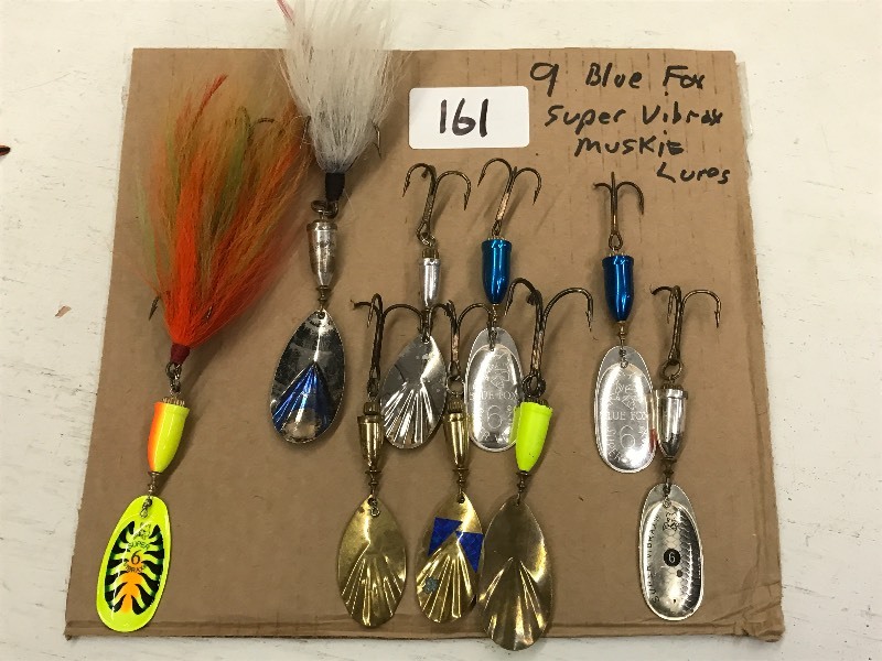 lot 161 image: (9) Blue Fox Super Vibrax Muskie Lu...