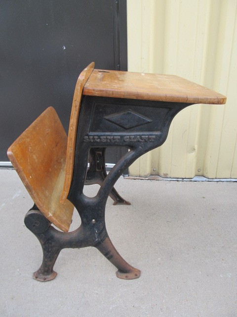 lot 96 image: Vintage Cast Iron & Wood School Desk