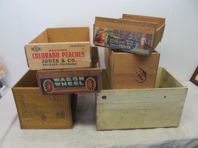 lot 23 image: Lot of Vintage Advertising etc Wooden Crates