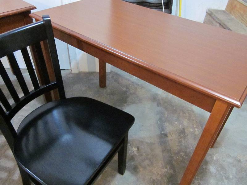 lot 20 image: Desk, Sofa Table, & 2 Black Wood Chairs