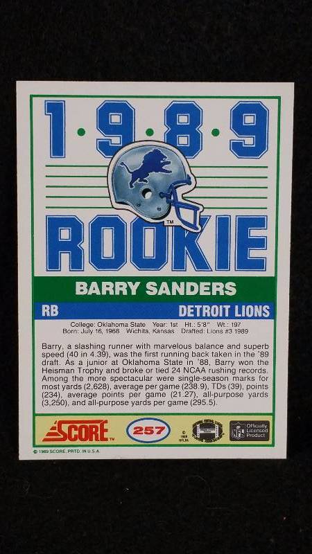 1989 Score Barry Sanders Rookie Card