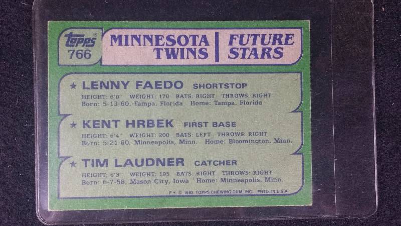 1982 Topps Kent Hrbek & Tim Laudner Rookie Card