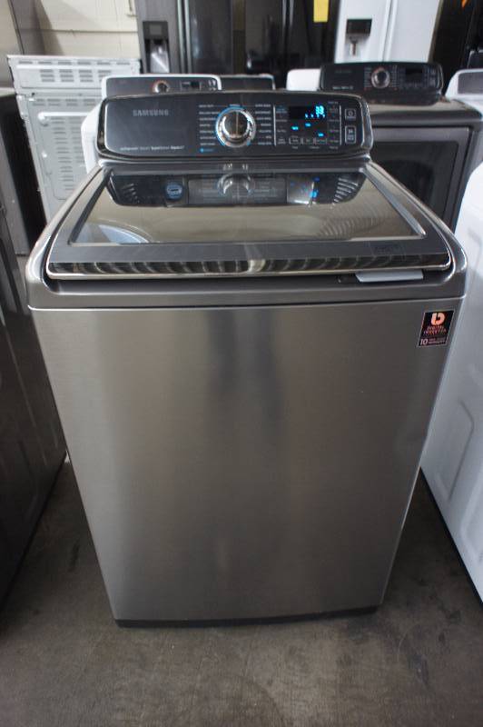 lot 21 image: New - Scratch and Dent - Samsung Activewash Model # (WA52J8700)  Steam Top-Loading Washer - 5.2 cu ft - Platinum Color - Tested Works - MSRP $ 1399.99