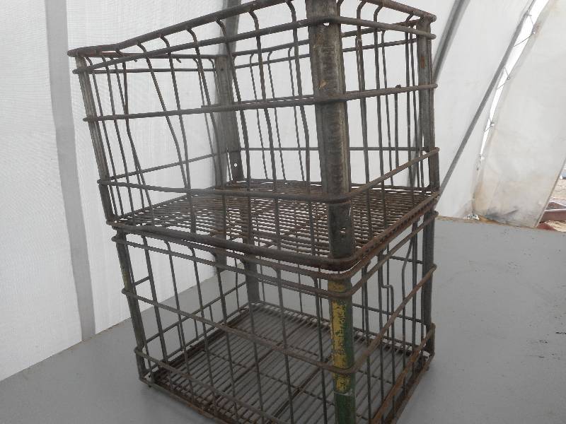 lot 7 image: 2 VINTAGE STEEL MILK CRATES