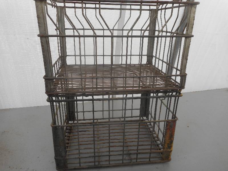 lot 10 image: 2 ANTIQUE STEEL MILK CRATES