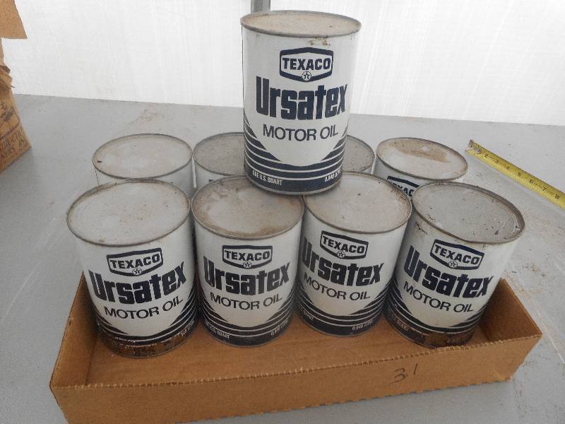 lot 12 image: 9 COLLECTIBLE URSATEX MOTOR OIL CANS