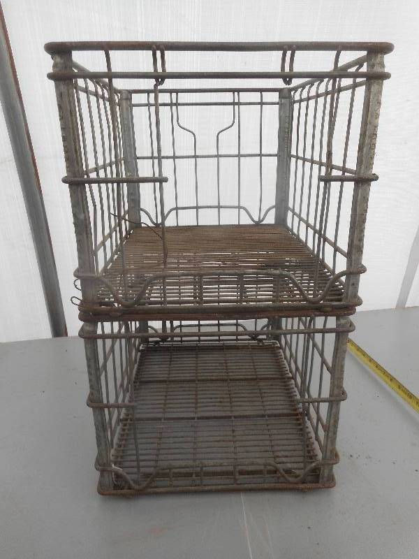 lot 17 image: 2 ANTIQUE METAL MILK CRATES