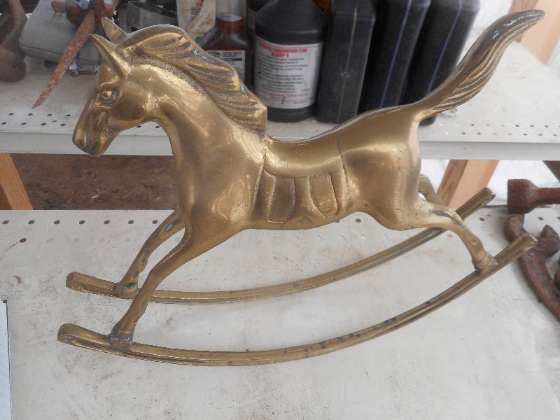 lot 110 image: BRASS ROCKING HORSE