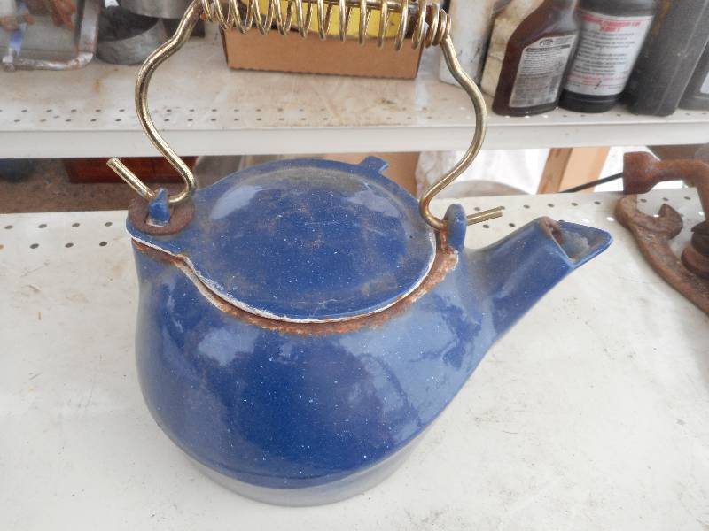 lot 135 image: ANTIQUE ENAMEL TEAPOT