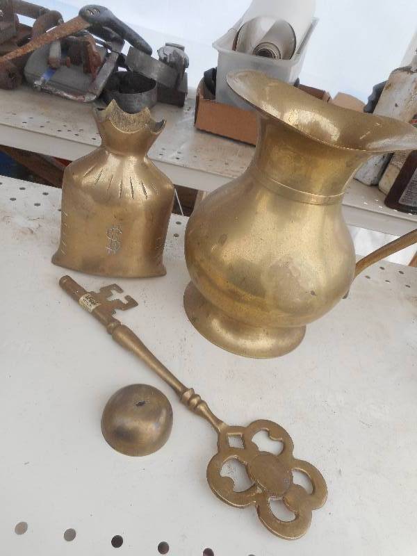 lot 147 image: BRASS PITCHER , KEY , AND VASE