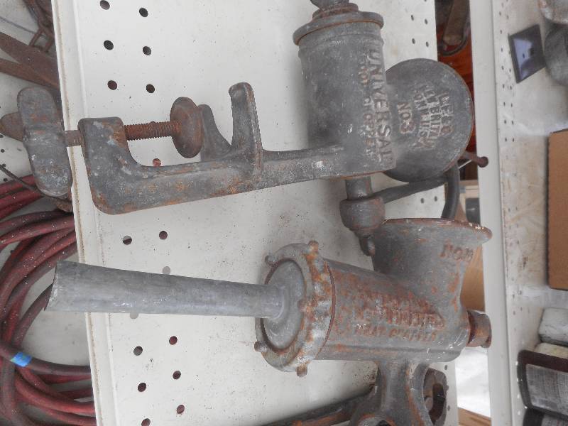 lot 161 image: LF AND O HAND GRINDER  NUMBER 10 STUFFER WITH SPOUT