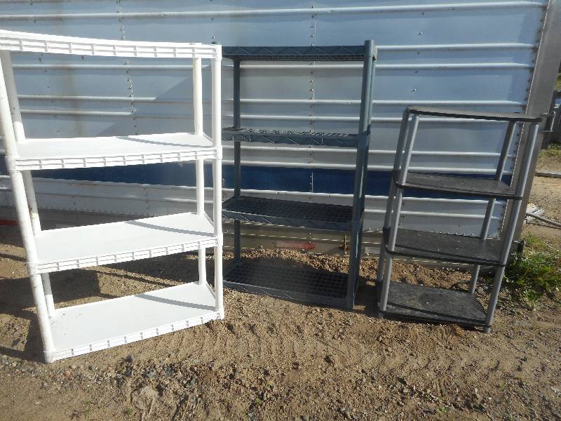 lot 298 image: 3 PLASTIC STAND UP SHELVES