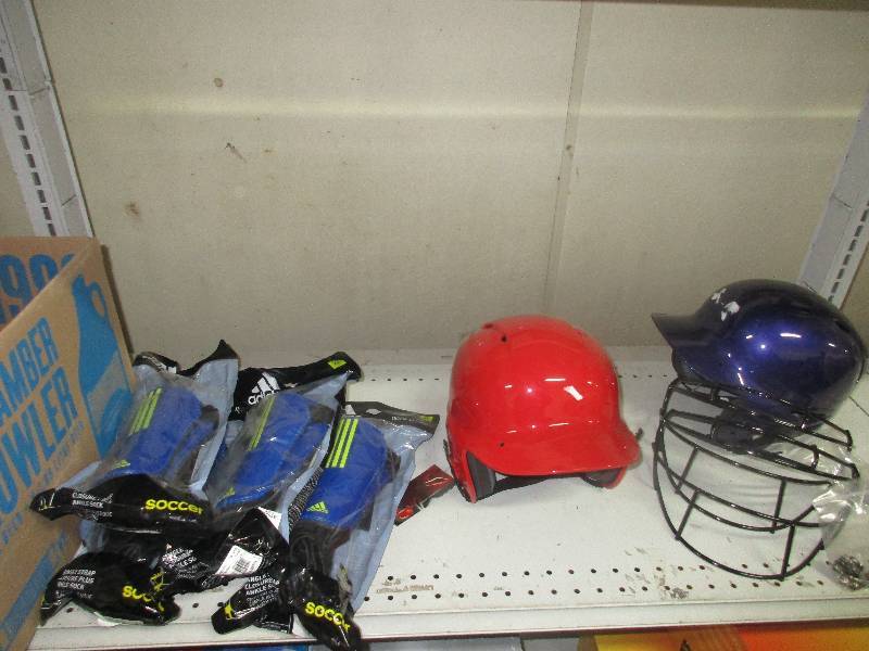 2 baseballsoftball helmets and 4 shin guards