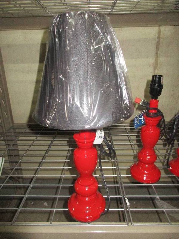4 red lamps and shades - new