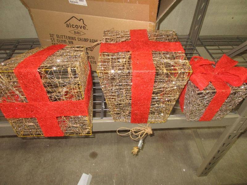 pre lit glittering gift box decorations