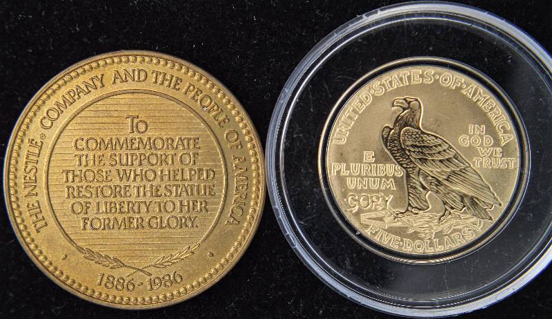 STATUE OF LIBERTY RESTORATION COMMEMORATIVE & $10 GOLD COPY (NO GOLD IN EITHER ITEM)