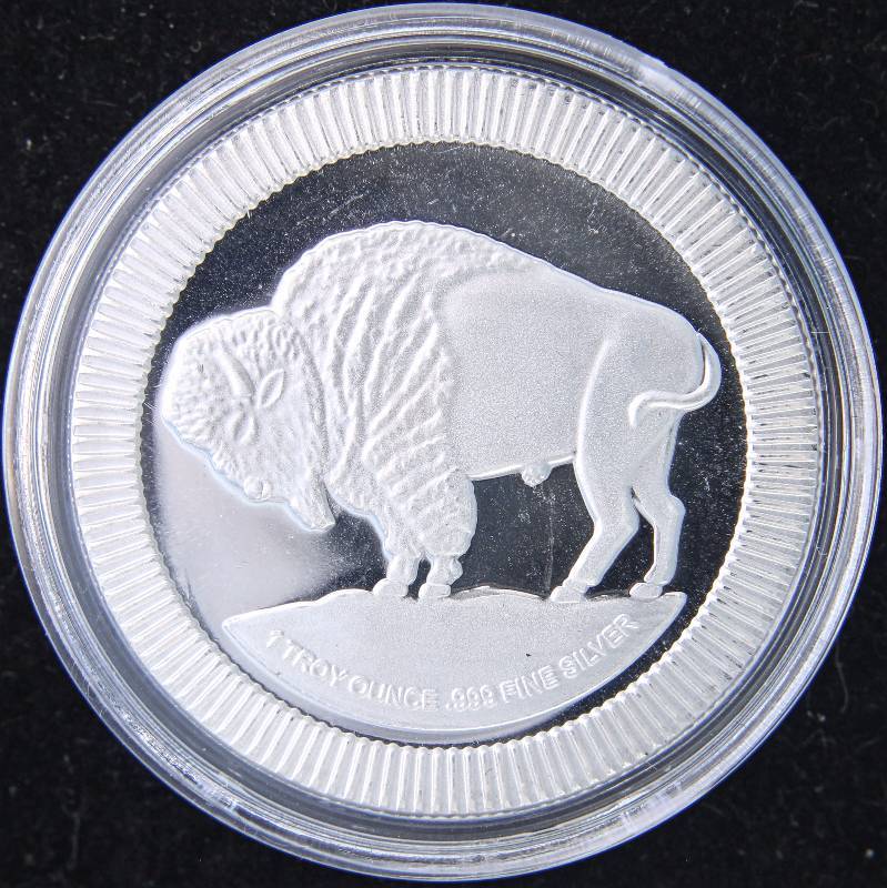 1 TROY OZ. .999 FINE SILVER STACKABLE INDIAN BUFFALO DESIGN IN AIRTITE HOLDER