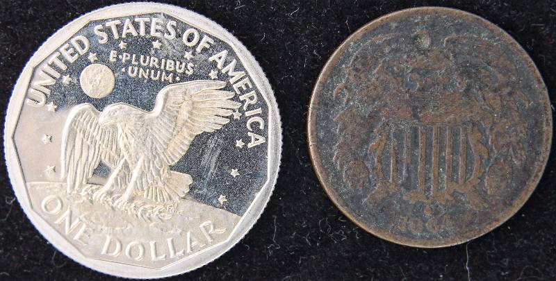 1864 2C PIECE & 1981-S PROOF SUSAN B. ANTHONY DOLLAR