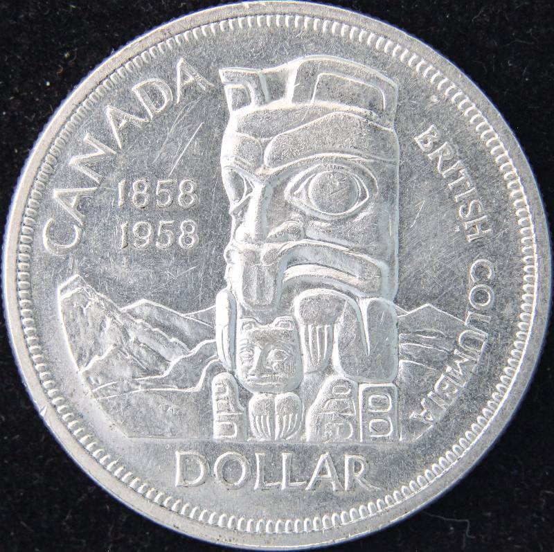 1958 CANADA BRITISH COLUMBIA SILVER DOLLAR AU