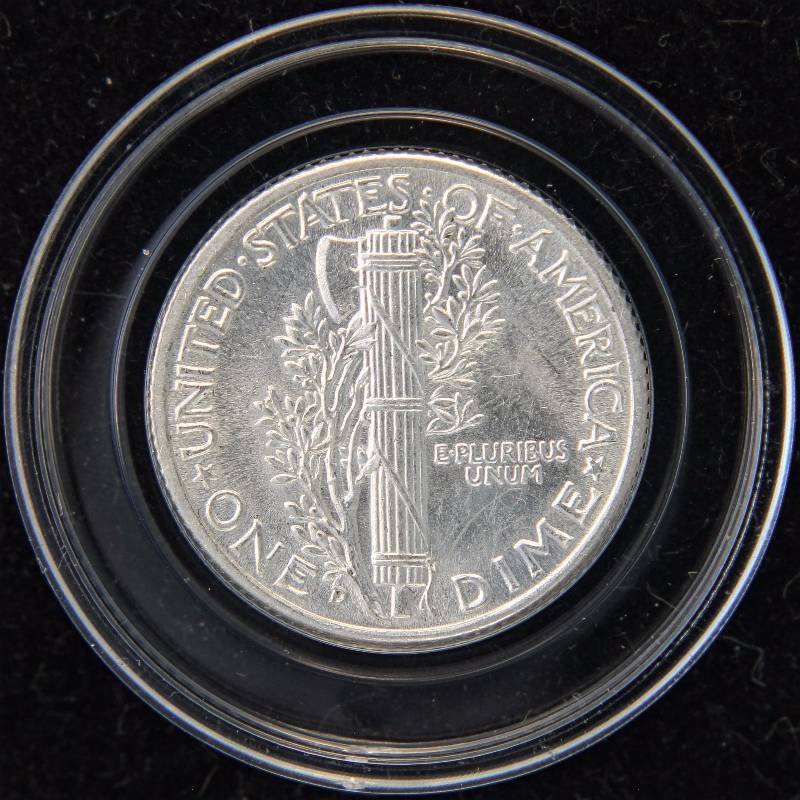 1941-D MERCURY SILVER DIME BU FSB FULL SPLIT BANDS IN AIRTITE HOLDER