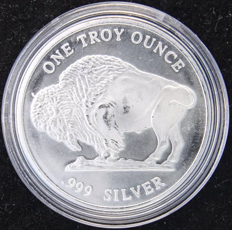 1 TROY OZ. .999 FINE SILVER INDIAN BUFFALO IN AIRTITE HOLDER