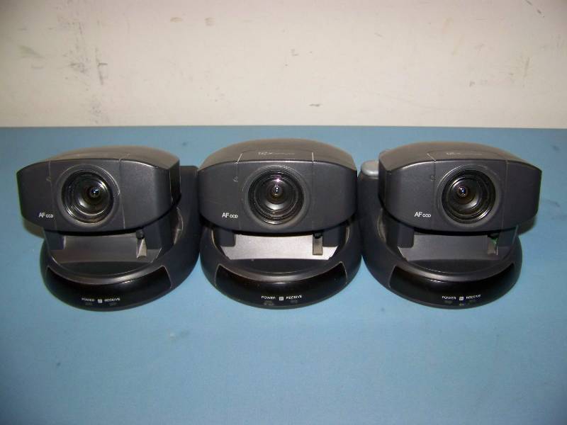 lot 100 image: (3) Sony, NTSC, PTZ, Color Video Cameras, (3) Camera Mounts and (1) Telemetrics, Camera Control Panel