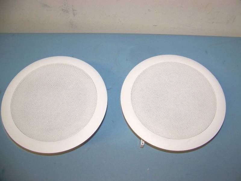 lot 57 image: (2) Atlas Sound, FAP42TC, 4, Coaxial, Low-Profile, In-Ceiling Speakers with Grilles and Ceiling Tile Brackets