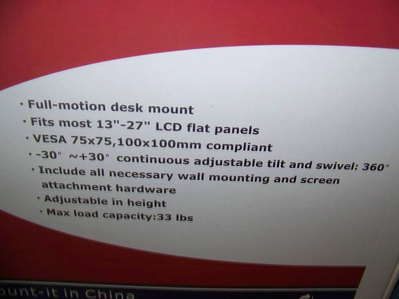 lot 132 image: Mount It, Full Motion, 13 - 27, PC  Computer  Flat Panel Monitor, Desk Mount - NEW in Original Box